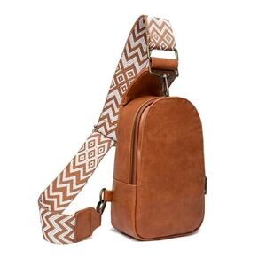 Crossbody Sling Daypack Satchel S Bag Brown Faux Leather Thick Strap Boho 8x5